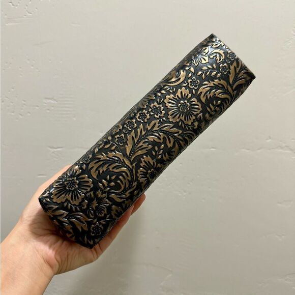 Handmade Floral  Embossed Cowhide Push Lock Clutch, Shoulder Bag, Crossbody - Picture 14 of 16